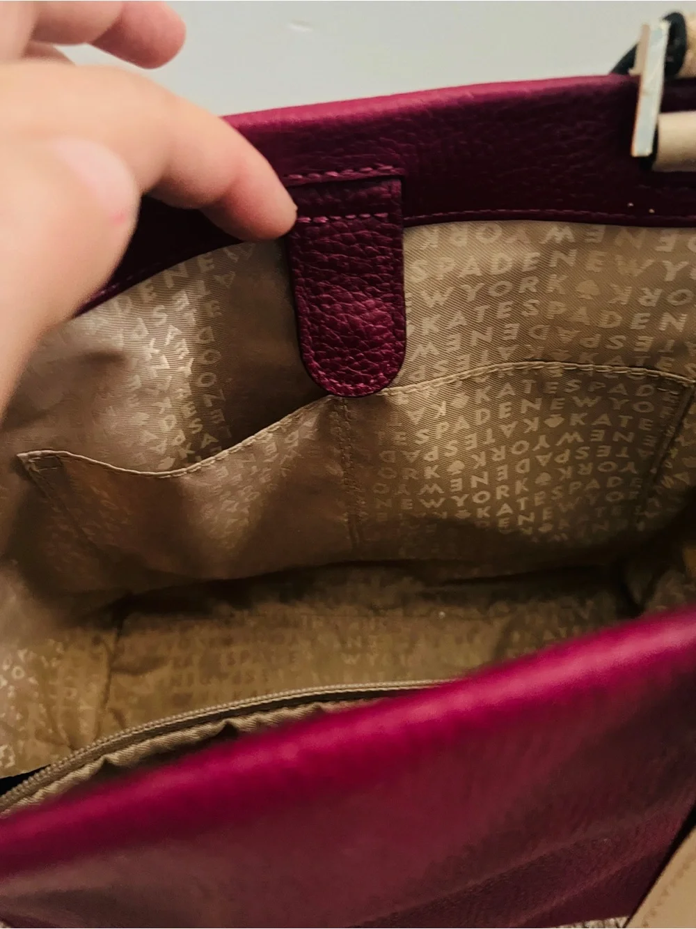 kate spade’s Leo Houston Two-Tone Burgundy and Cream Structured Satchel